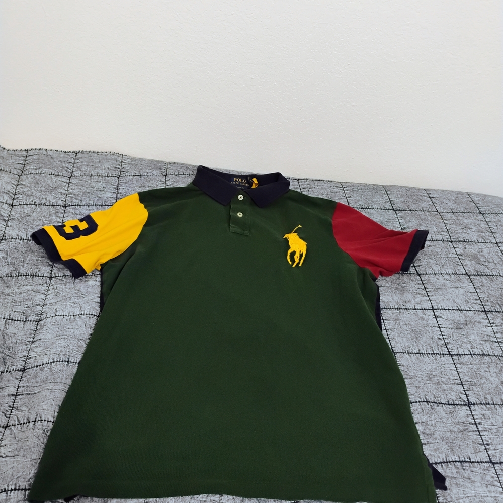 Polo by Ralph Lauren Mens  Green Multi-Color Polo Shirt Large Mint Condition New